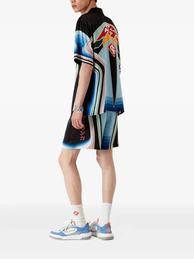 Casablanca Graphic Mountain Straight-leg Logo-print Silk-twill Drawstring Shorts In Black