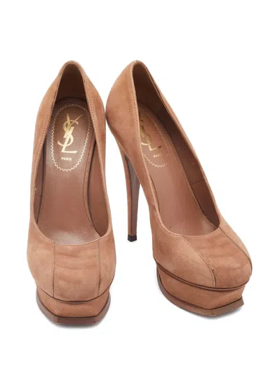 Pre-owned Saint Laurent 2023 145mm Tribtoo Platform Suede Pumps