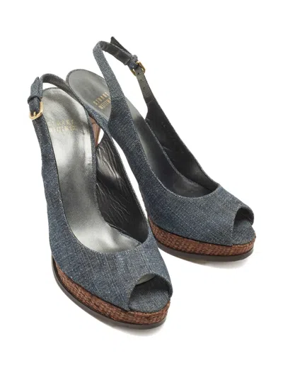 Pre-owned Stuart Weitzman  120mm Denim Sandals In Blue
