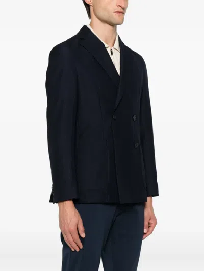 Hugo Boss Double-breasted Blazer In Cotton And Wool Seersucker In Black