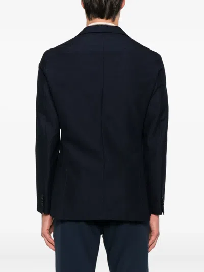 Hugo Boss Double-breasted Blazer In Cotton And Wool Seersucker In Black
