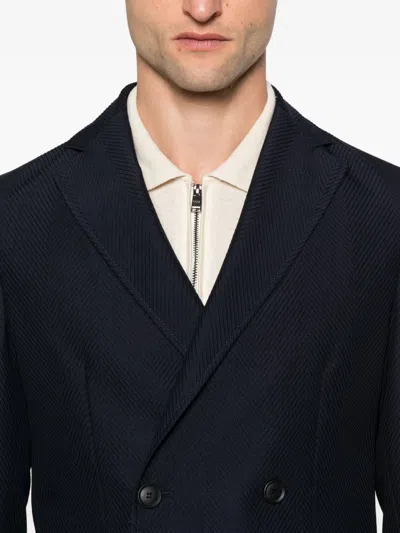 Hugo Boss Double-breasted Blazer In Cotton And Wool Seersucker In Black