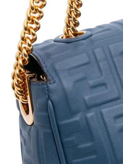 Pre-owned Fendi 2000-2010 Large Zucca Embossed Leather Baguette Shoulder Bag In Blue