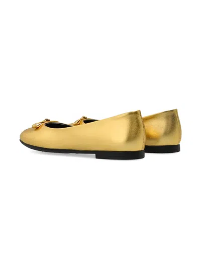 Versace Round Toe Ballet Shoes In Gold