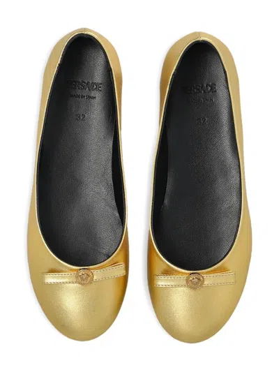 Versace Round Toe Ballet Shoes In Gold