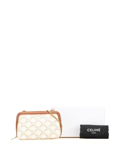 Pre-owned Celine 2021-2025 Triomphe Coated Canvas Clutch On Chain Crossbody Bag
