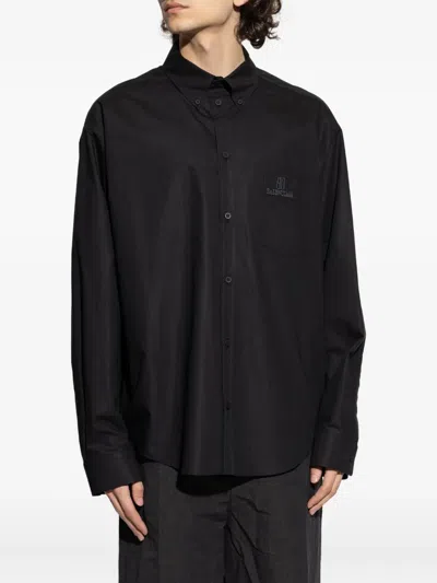 Balenciaga Logo-embroidered Shirt In Black