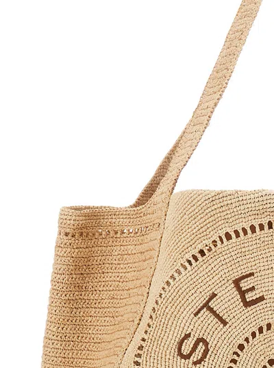 Stella Mccartney Beige Tote Bag With Two Top Handles And Logo Embroidery On The Front In Raffia Woman In Brown