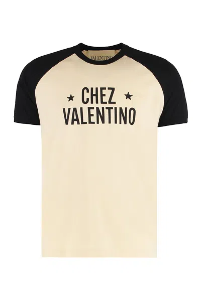 Valentino Sleeve Contrast Graphic Print Crew Neck In Neutral