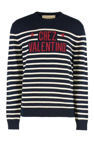 Valentino Garavani Crewneck Sweater With Bold Jacquard Motif In Black