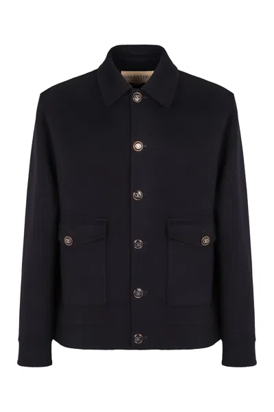 Valentino Knitted Bomber Jacket In Blue