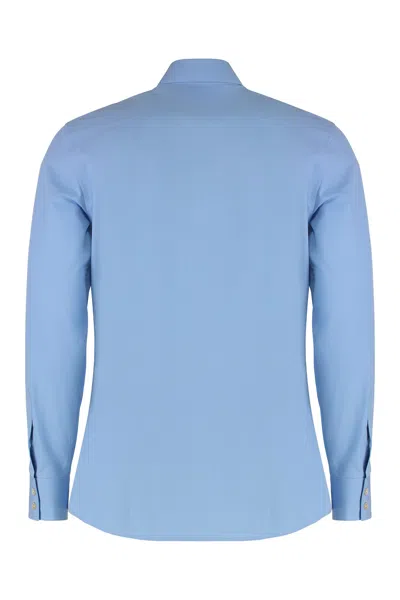 Valentino Rounded-hem Cotton Shirt In Blue