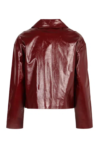 Self-portrait Womens Peter Pan Collar Boxy-fit Faux-leather Jacket Burgundy In Burgundy