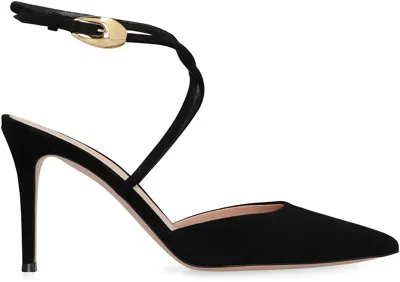 Gianvito Rossi Buckle Detail Strappy Suede Stiletto Pumps In Black