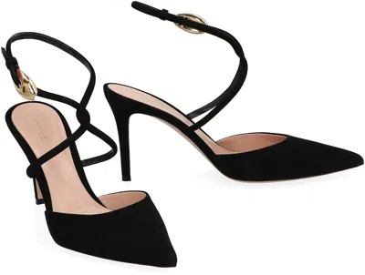 Gianvito Rossi Buckle Detail Strappy Suede Stiletto Pumps In Black