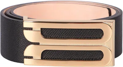 Victoria Beckham Saffiano Black Belt With Gold Buckle