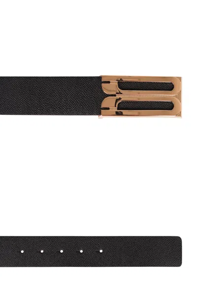 Victoria Beckham Saffiano Black Belt With Gold Buckle