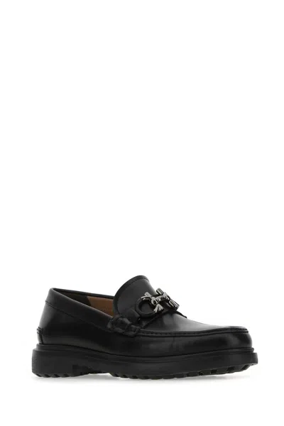 Ferragamo Black Leather Loafers In Black