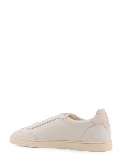 Brunello Cucinelli Smooth Leather Sneakers With Minimalist Design In Neutral