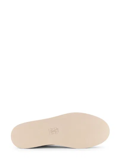 Brunello Cucinelli Smooth Leather Sneakers With Minimalist Design In Neutral