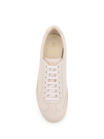 Brunello Cucinelli Smooth Leather Sneakers With Minimalist Design In Neutral