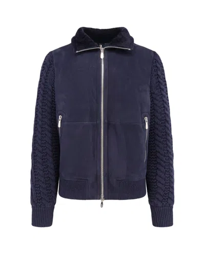 Brunello Cucinelli Sheepskin And Cashmere Padded Jacket In Blue