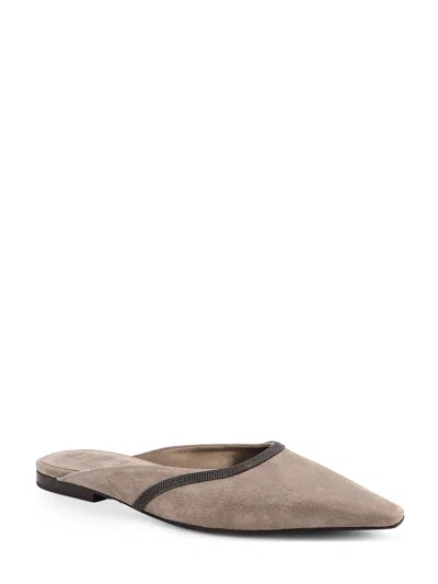 Brunello Cucinelli Suede Mule With Monili Detail