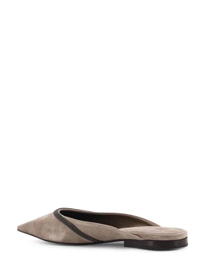 Brunello Cucinelli Suede Mule With Monili Detail