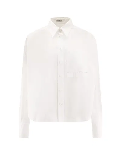 Brunello Cucinelli Women Cotton Blend Shirt With Monili Detail In White