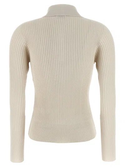Peserico Collared Ribbed Polo Shirt With Long Sleeves In White