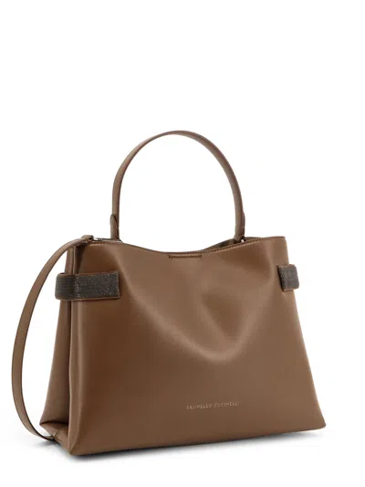 Brunello Cucinelli Leather Shoulder Bag With Monili Detail