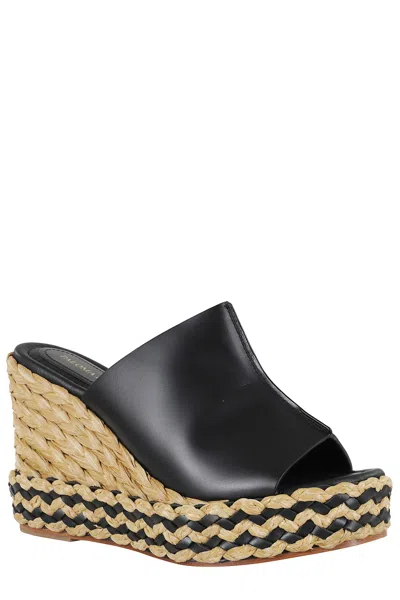 Paloma Barceló Ivana Leather Platform Raffia Sandals In Black