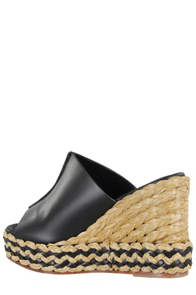 Paloma Barceló Ivana Leather Platform Raffia Sandals In Black