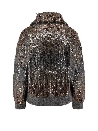 Brunello Cucinelli Mohair Cardigan With All-over Sequins In Gray
