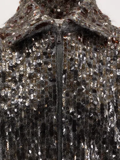 Brunello Cucinelli Mohair Cardigan With All-over Sequins In Gray