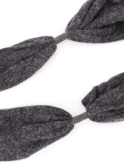 Brunello Cucinelli Women Cashmere Scarf With Monili Detail In Gray