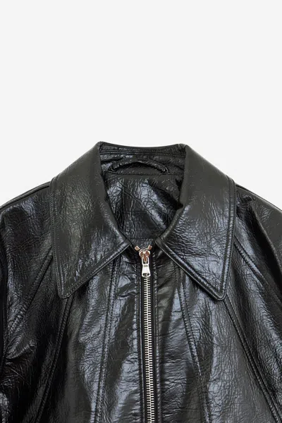 Séfr Shiny Black Zip-up Jacket In Eco-leather In Black