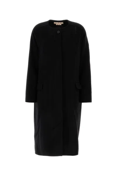 Marni Logo-embroidered Coat In Black