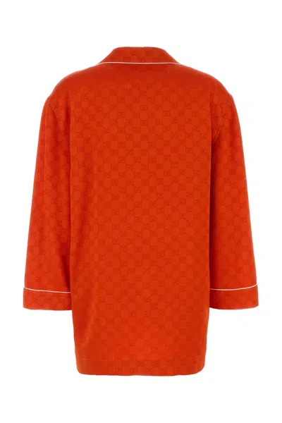 Gucci Satin Shirt With Contrast Piping And Pockets In Red