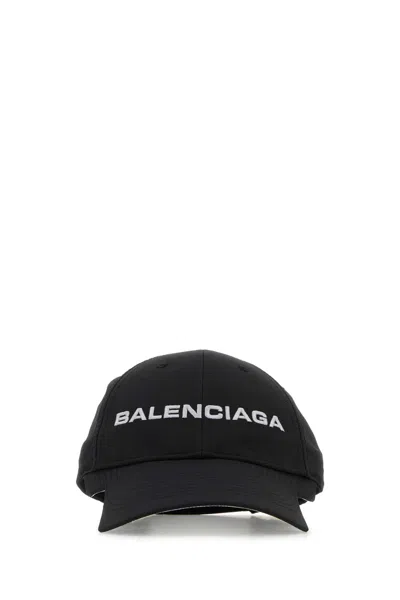 Balenciaga Black Stretch Polyester Baseball Cap In Black
