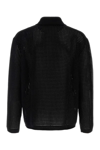 Gucci Black Crochet Polo Shirt In Black
