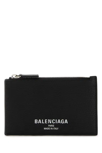 Balenciaga Leather Card Holder Textured Finish In Blue