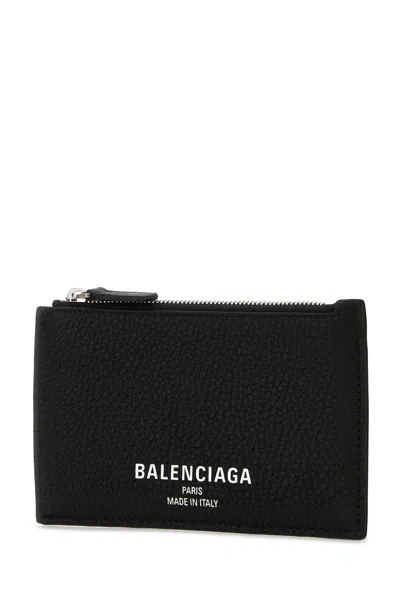 Balenciaga Leather Card Holder Textured Finish In Blue