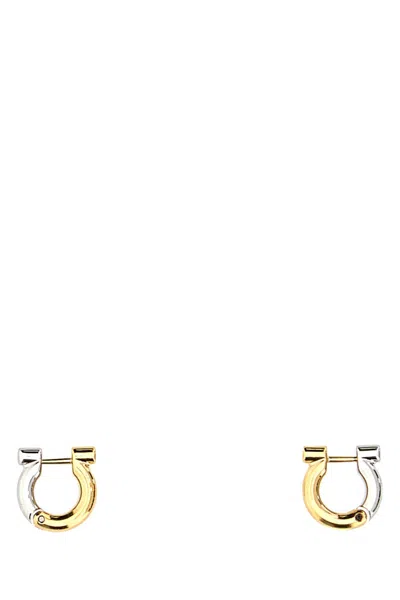 Ferragamo Two-tone Design Metal Hoop Earrings In Gold