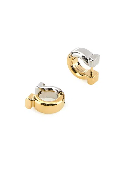 Ferragamo Two-tone Design Metal Hoop Earrings In Gold