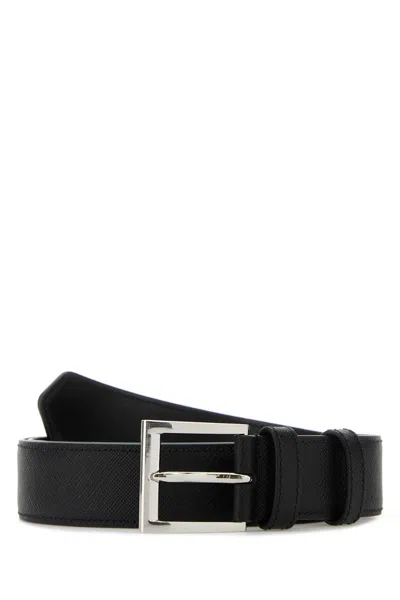 Prada Black Leather Belt In Black