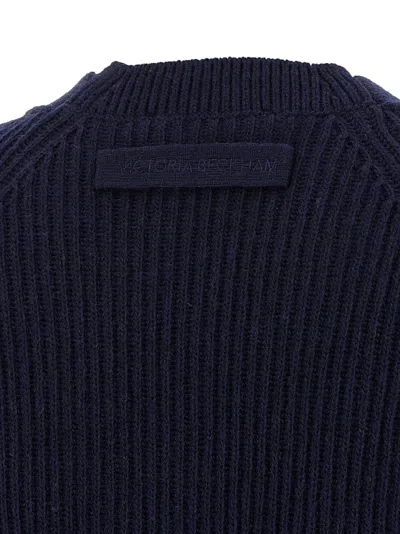 Victoria Beckham Navy Blue Stepped Hem Cardigan In Blue