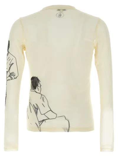 Jw Anderson Sheer Crew Neck Illustrated Long Sleeve T-shirt In Nude