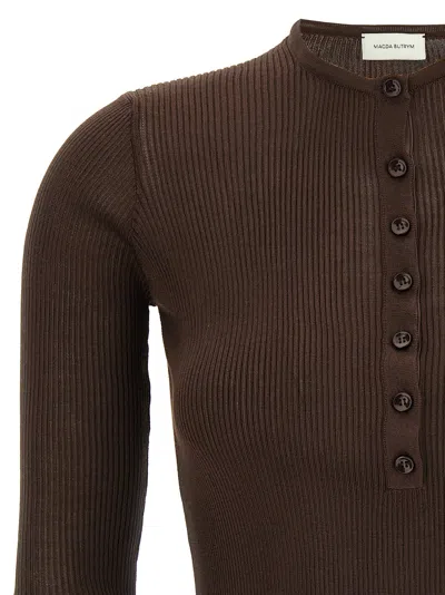 Magda Butrym Luxe Silk Knit Sweater In Brown