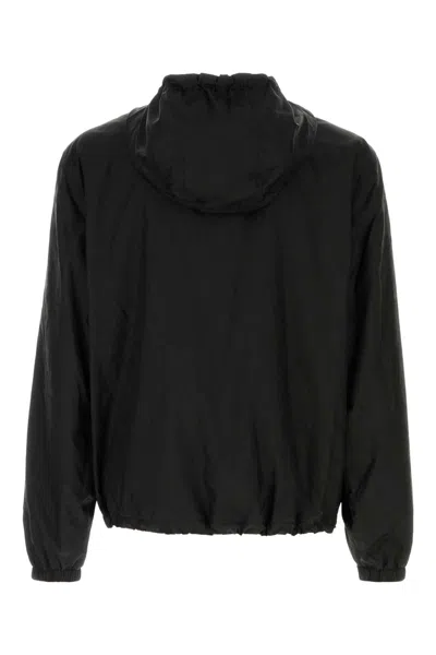 Versace Nylon Jacket With Hood And Elastic Cuffs In Black